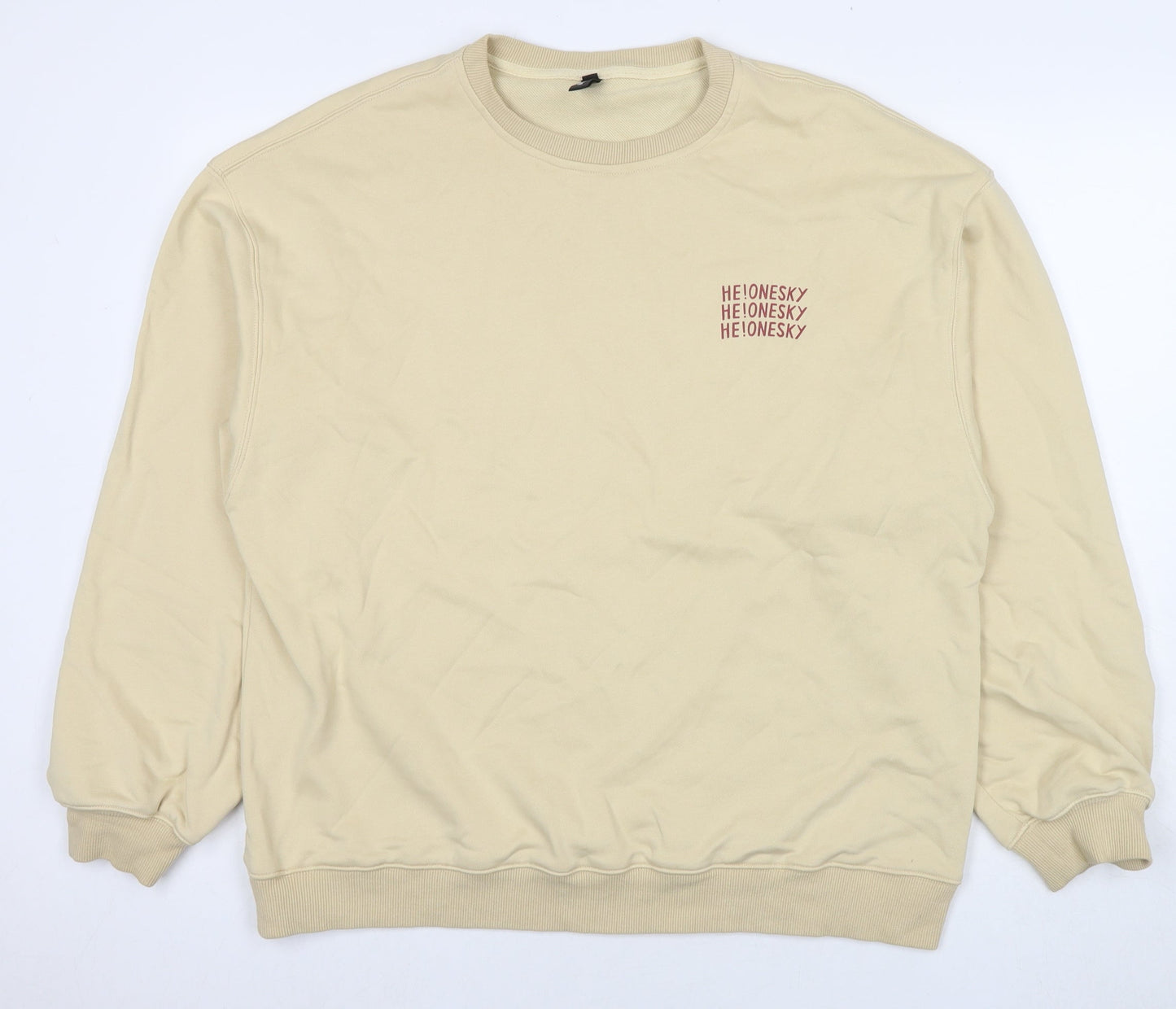 Cattee Mens Beige Cotton Pullover Sweatshirt Size L - He One Sky