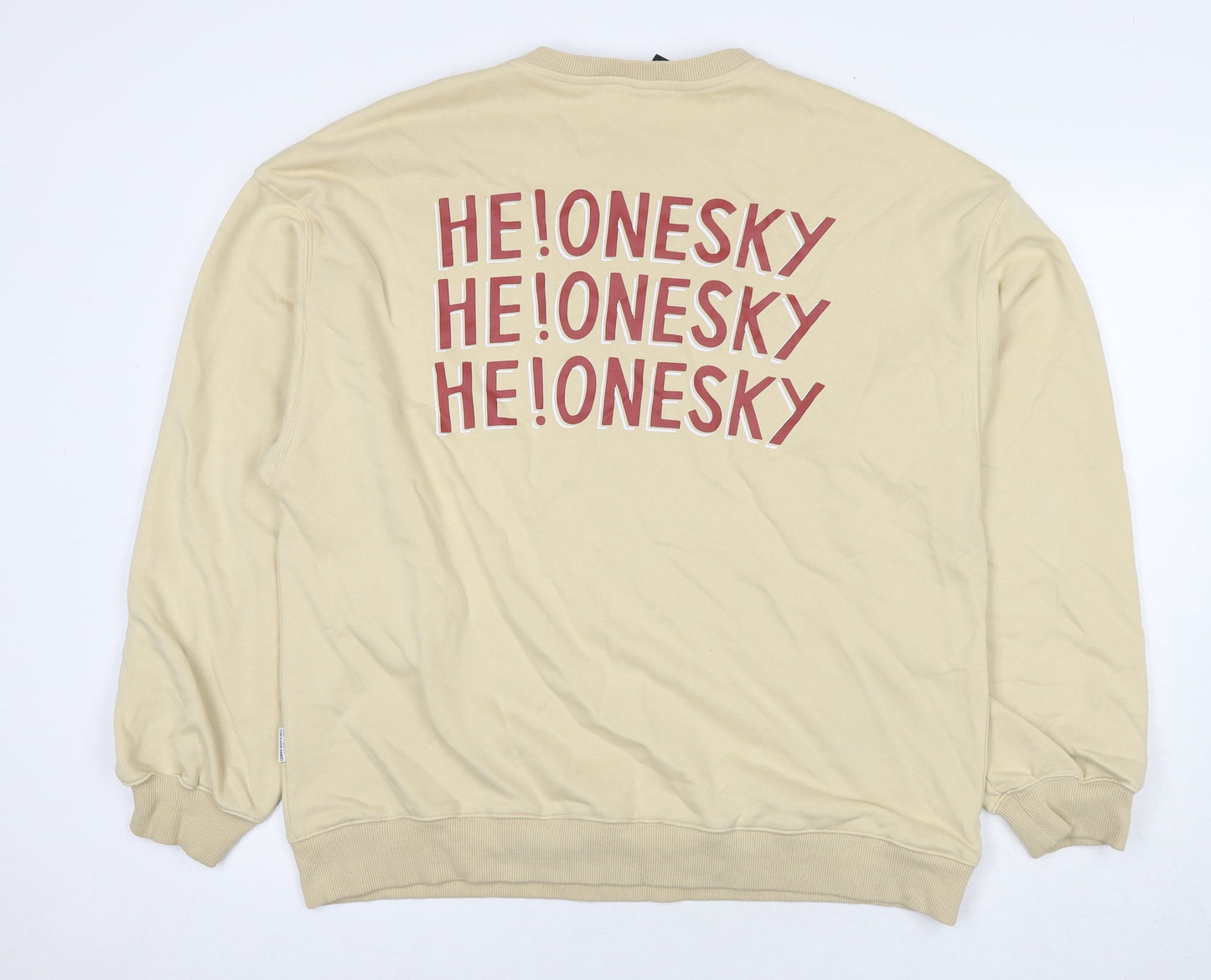 Cattee Mens Beige Cotton Pullover Sweatshirt Size L - He One Sky