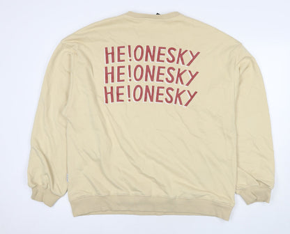 Cattee Mens Beige Cotton Pullover Sweatshirt Size L - He One Sky