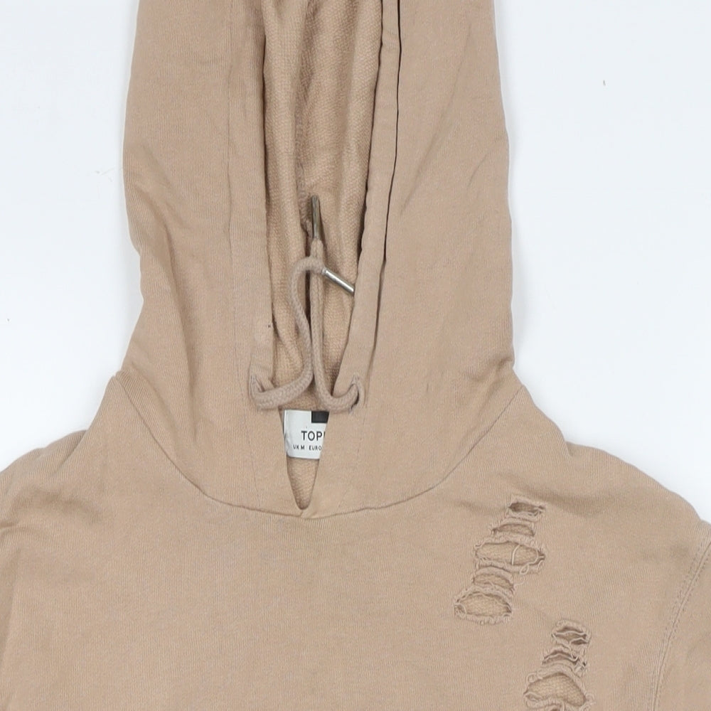Topman Mens Beige Cotton Pullover Hoodie Size M - Ripped Detail