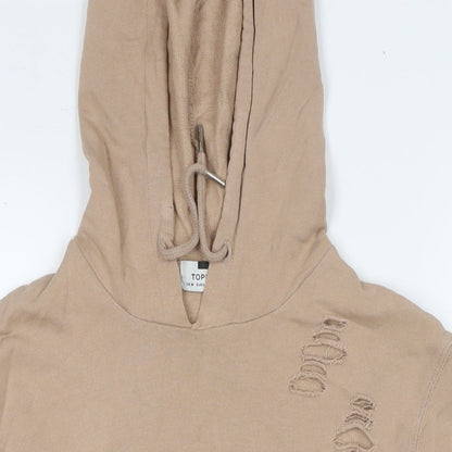 Topman Mens Beige Cotton Pullover Hoodie Size M - Ripped Detail