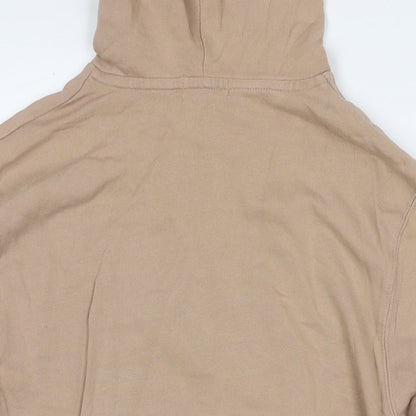 Topman Mens Beige Cotton Pullover Hoodie Size M - Ripped Detail