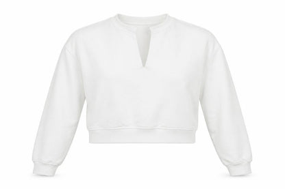 Front view of Missguided women’s white polyester pullover sweatshirt, size UK 6, pullover