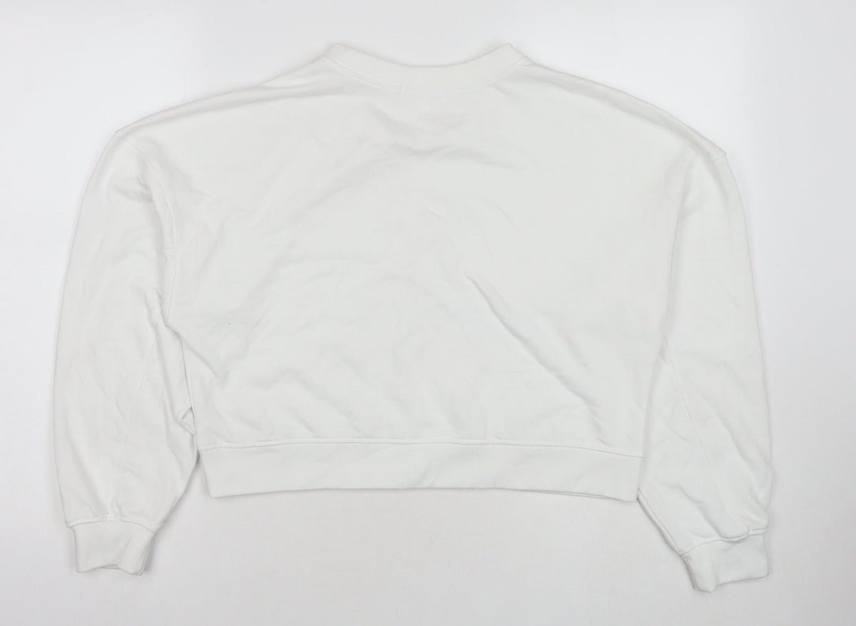 Back view of Missguided women’s white polyester pullover sweatshirt, size UK 6, pullover