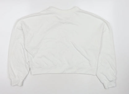 Back view of Missguided women’s white polyester pullover sweatshirt, size UK 6, pullover