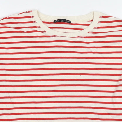 Zara Womens Red Striped Cotton Pullover Sweatshirt Size L Pullover