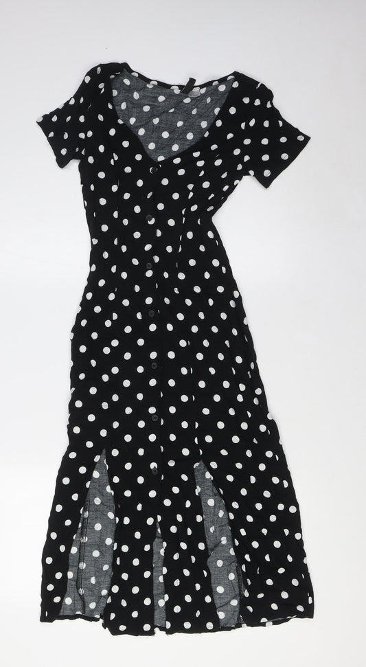 Divided by H&M Womens Blue Polka Dot Viscose A-Line Size 6 V-Neck Button