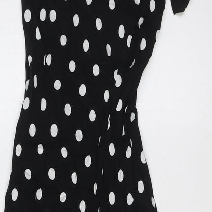 Divided by H&M Womens Blue Polka Dot Viscose A-Line Size 6 V-Neck Button