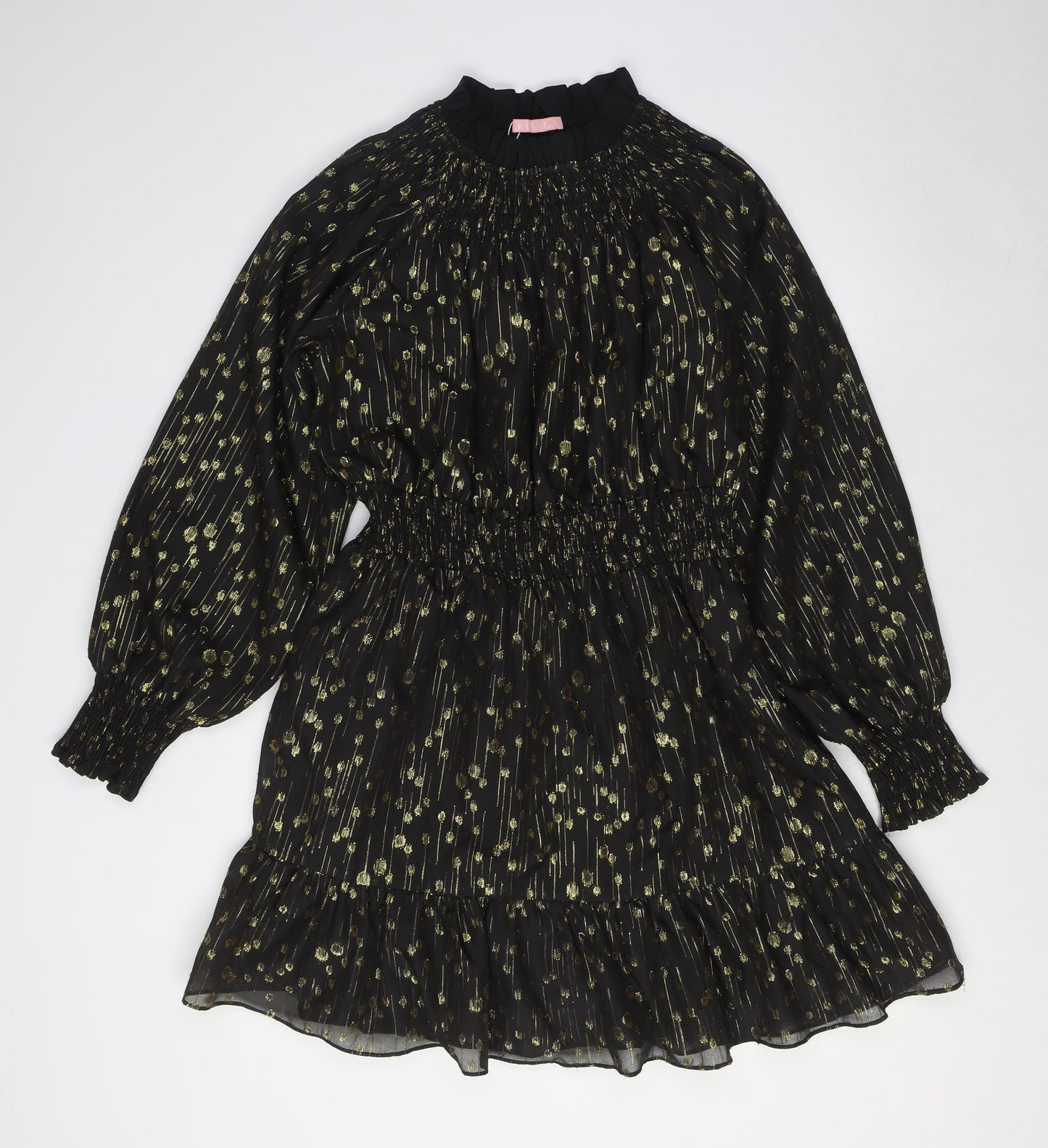 Kling Womens Black Polyester A-Line Size L Mock Neck Zip - Gold Detail