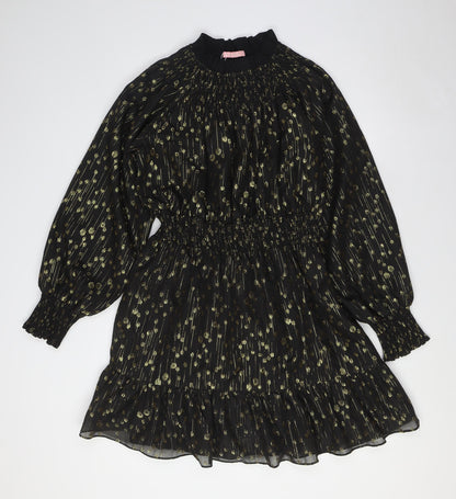 Kling Womens Black Polyester A-Line Size L Mock Neck Zip - Gold Detail