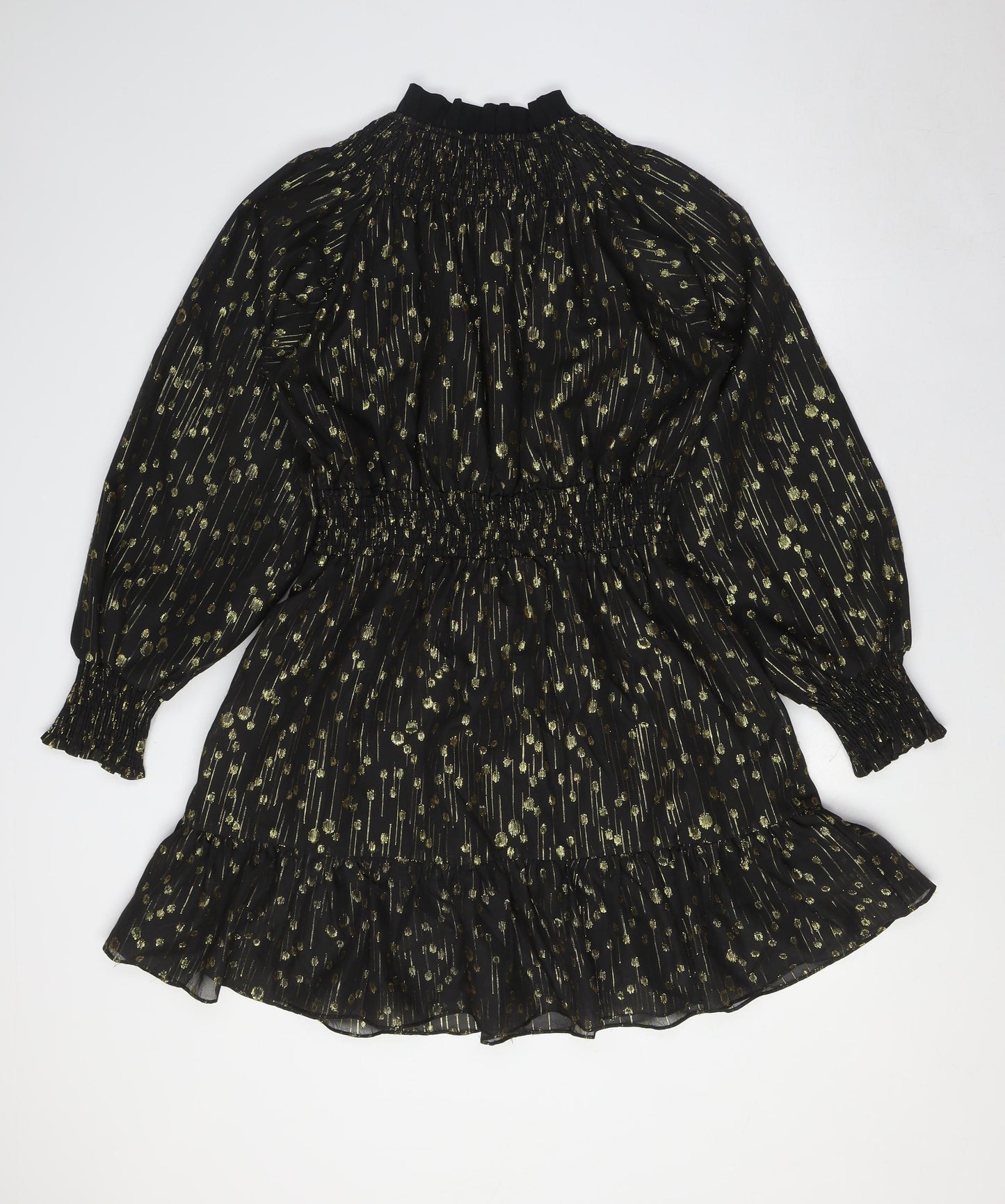 Kling Womens Black Polyester A-Line Size L Mock Neck Zip - Gold Detail