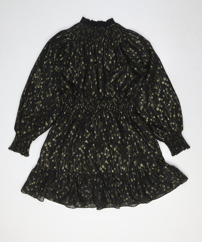 Kling Womens Black Polyester A-Line Size L Mock Neck Zip - Gold Detail
