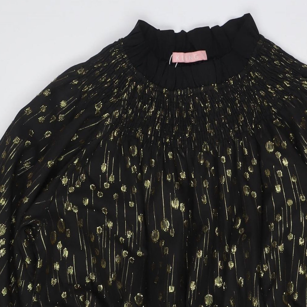 Kling Womens Black Polyester A-Line Size L Mock Neck Zip - Gold Detail