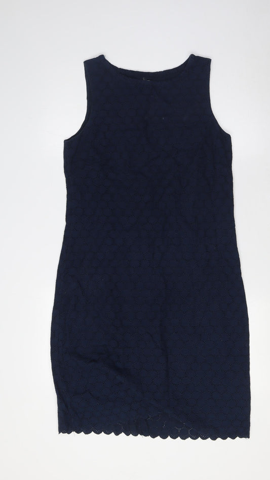 Gap Womens Blue Cotton Pencil Dress Size 4 Boat Neck Zip - Broderie Englaise