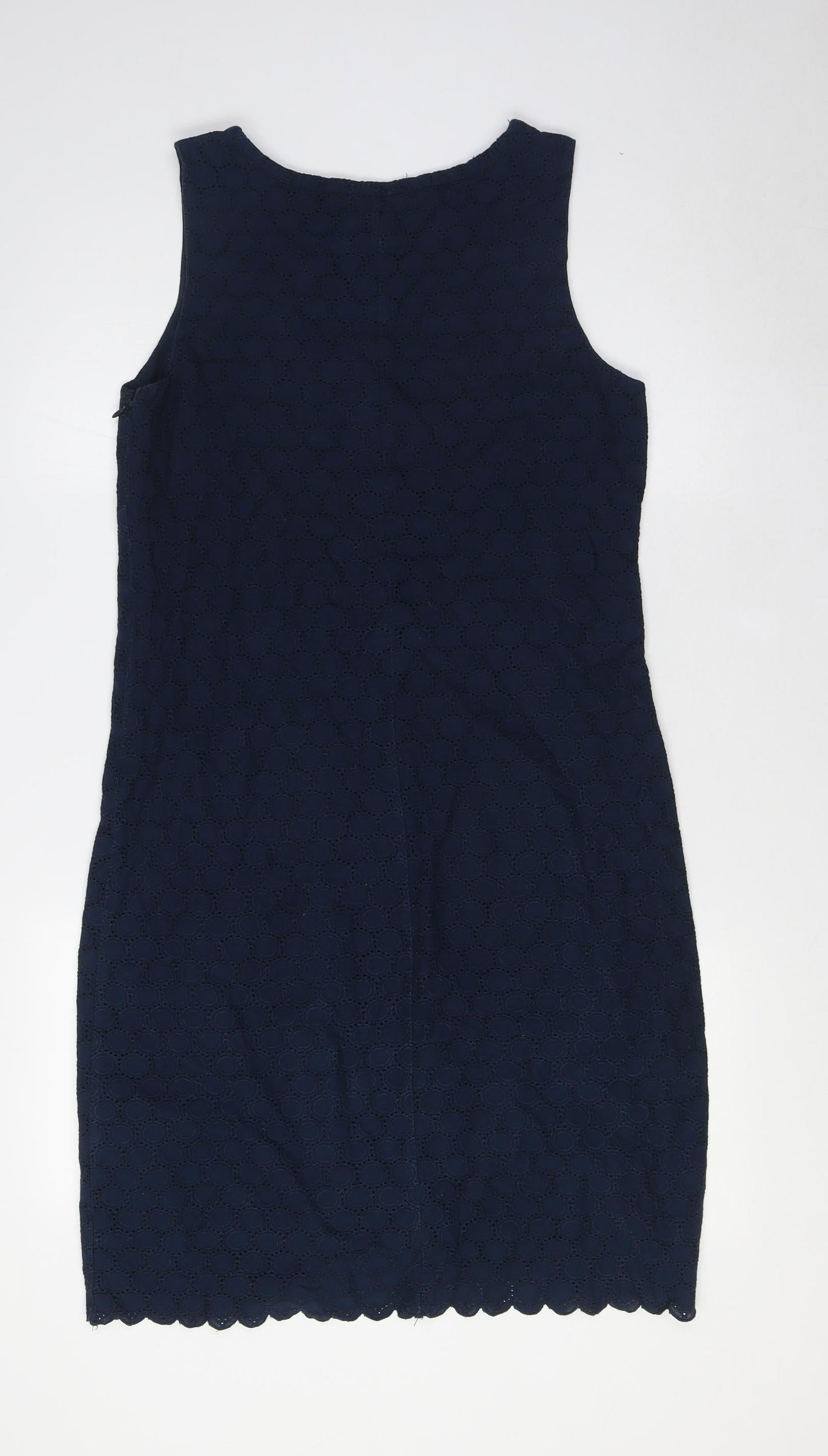 Gap Womens Blue Cotton Pencil Dress Size 4 Boat Neck Zip - Broderie Englaise