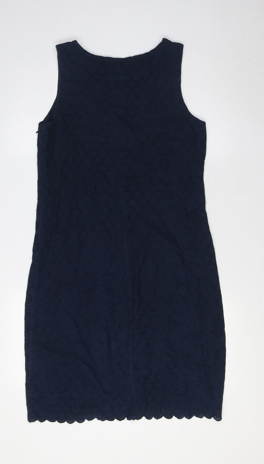 Gap Womens Blue Cotton Pencil Dress Size 4 Boat Neck Zip - Broderie Englaise