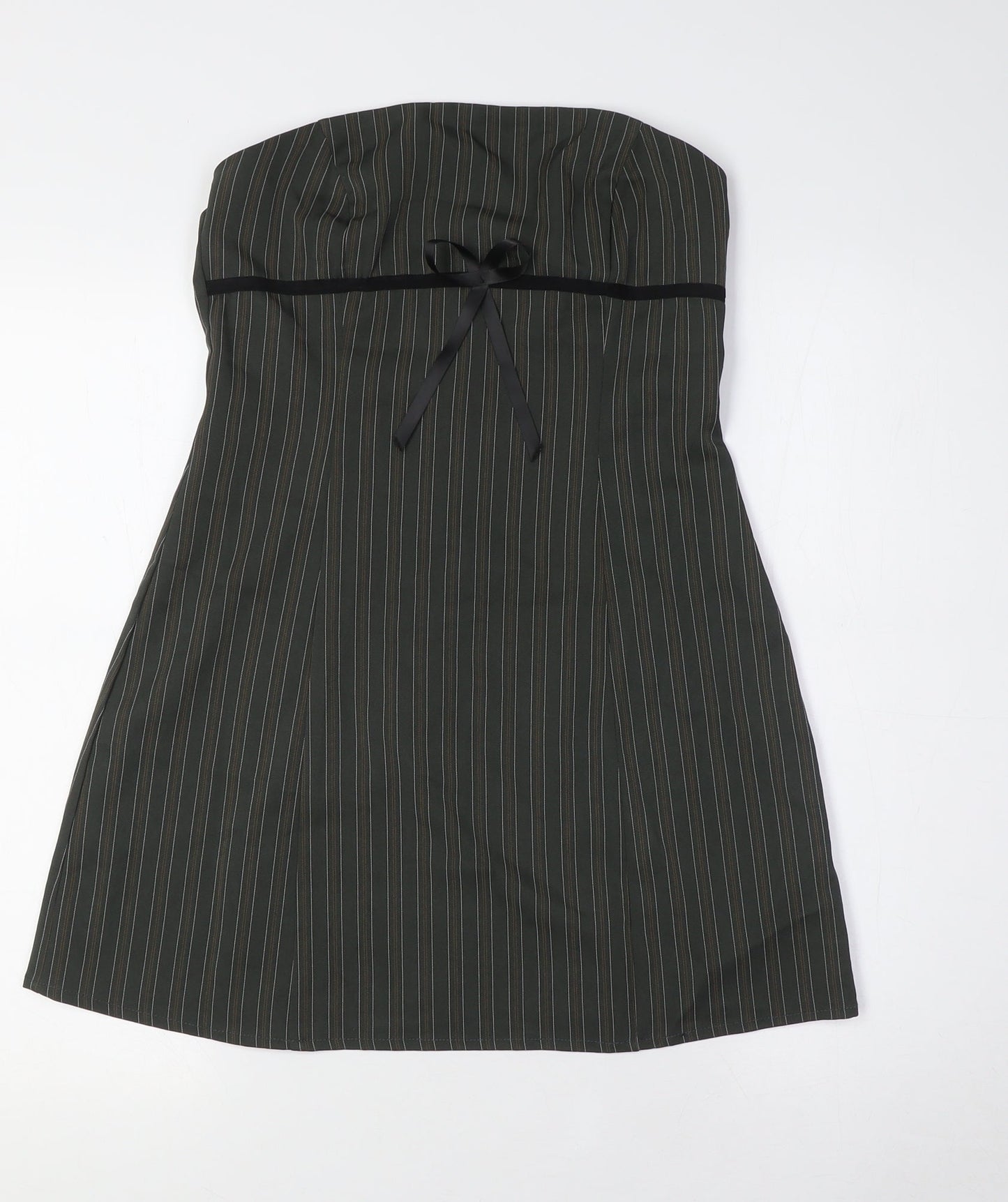 Motel Womens Brown Striped Polyester A-Line Size S Off the Shoulder Zip - High Empire