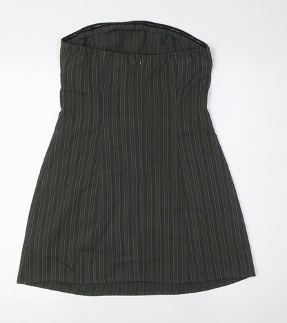 Motel Womens Brown Striped Polyester A-Line Size S Off the Shoulder Zip - High Empire