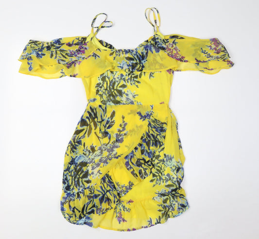 Brave Soul Womens Yellow Polyester A-Line Size XS Scoop Neck - Cold Shoulder