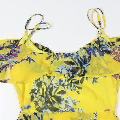 Brave Soul Womens Yellow Polyester A-Line Size XS Scoop Neck - Cold Shoulder