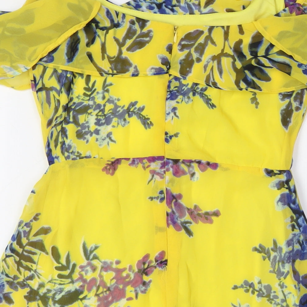 Brave Soul Womens Yellow Polyester A-Line Size XS Scoop Neck - Cold Shoulder