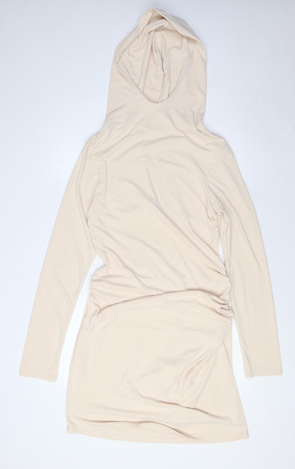 Zara Womens Beige Polyester A-Line Size XL Mock Neck - Hood, Open Back