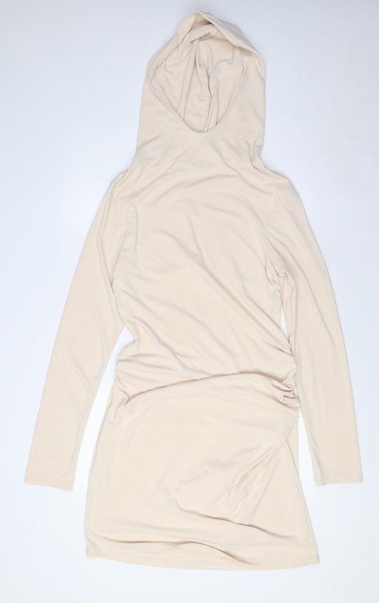 Zara Womens Beige Polyester A-Line Size XL Mock Neck - Hood, Open Back