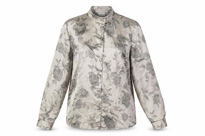 ELSIE WHITELEY Womens Gold Floral Polyester Basic Blouse Size 10 Mock Neck