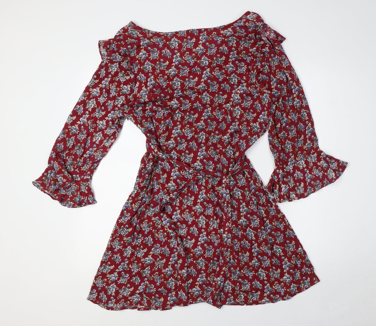 Pink Polkadot Womens Red Floral Rayon A-Line Size L V-Neck Zip