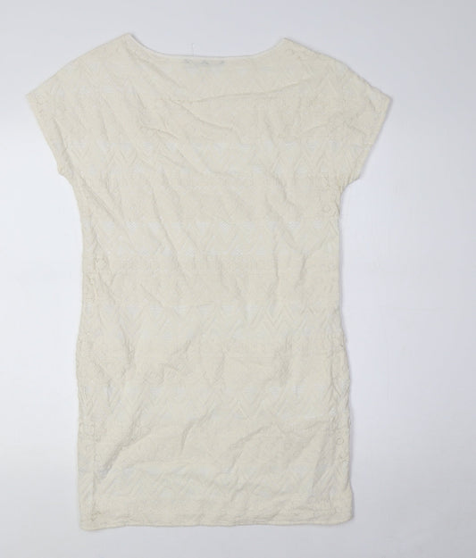 AX Womens Ivory Cotton Pencil Dress Size 4 Boat Neck - Lace Overlay