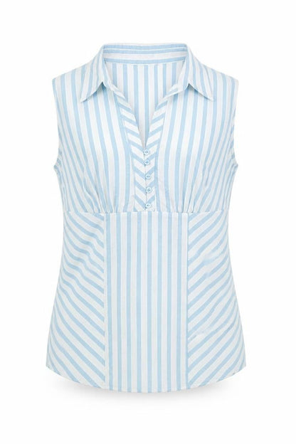Marks and Spencer Womens Green Striped Cotton Basic Button-Up Size 8 Collared