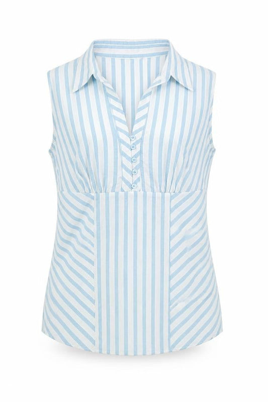 Marks and Spencer Womens Green Striped Cotton Basic Button-Up Size 8 Collared