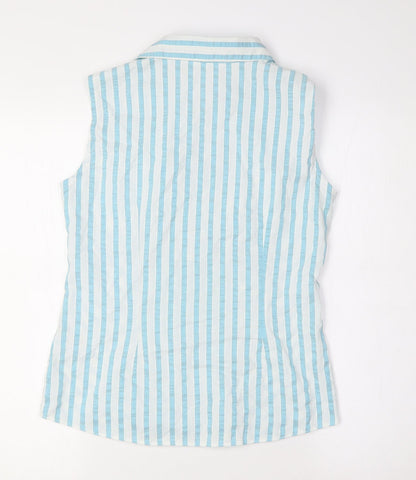 Marks and Spencer Womens Green Striped Cotton Basic Button-Up Size 8 Collared