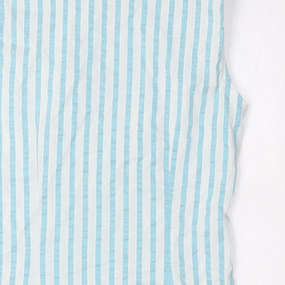 Marks and Spencer Womens Green Striped Cotton Basic Button-Up Size 8 Collared