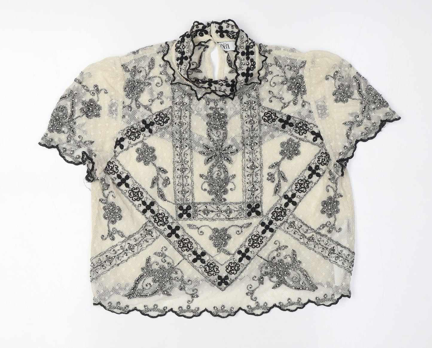 Womens UK Size S Zara Ivory Cropped Button-Up