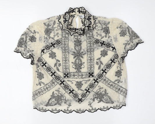Womens UK Size S Zara Ivory Cropped Button-Up