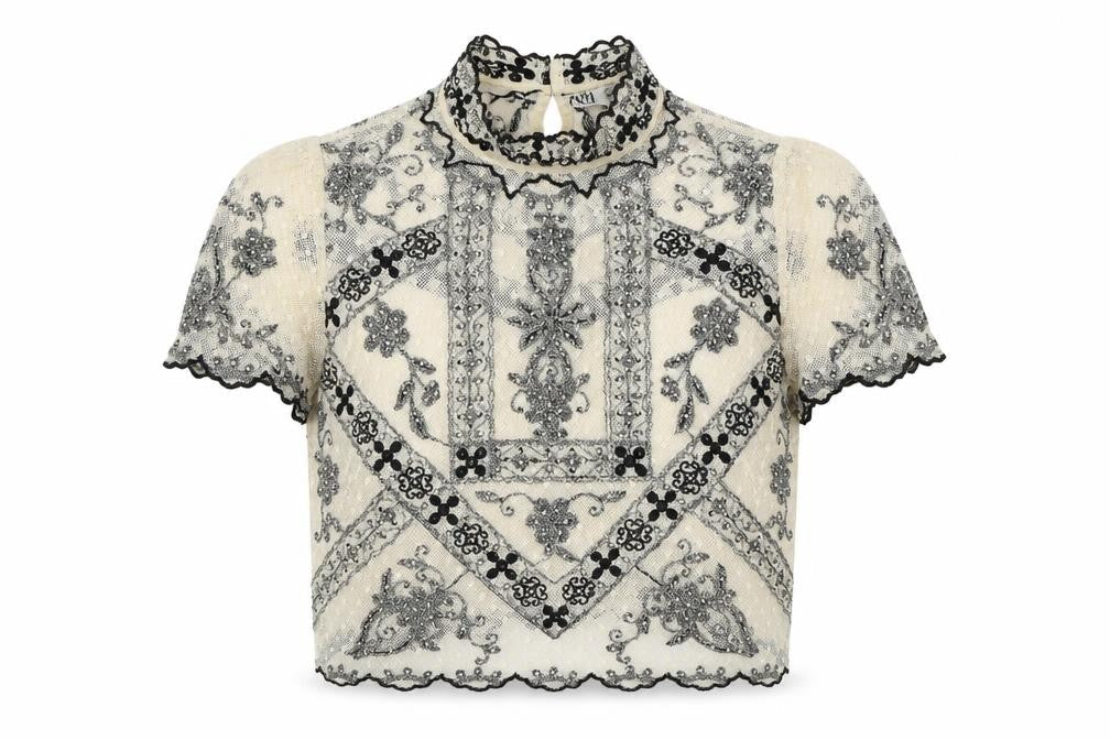 Womens UK Size S Zara Ivory Cropped Button-Up