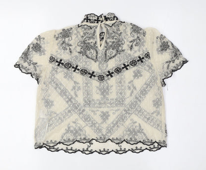 Womens UK Size S Zara Ivory Cropped Button-Up