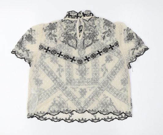 Womens UK Size S Zara Ivory Cropped Button-Up