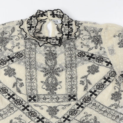 Womens UK Size S Zara Ivory Cropped Button-Up