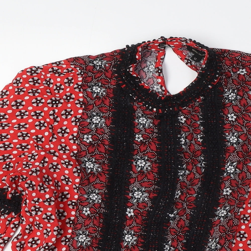 Womens UK Size 12 River Island Red Basic Button-Up