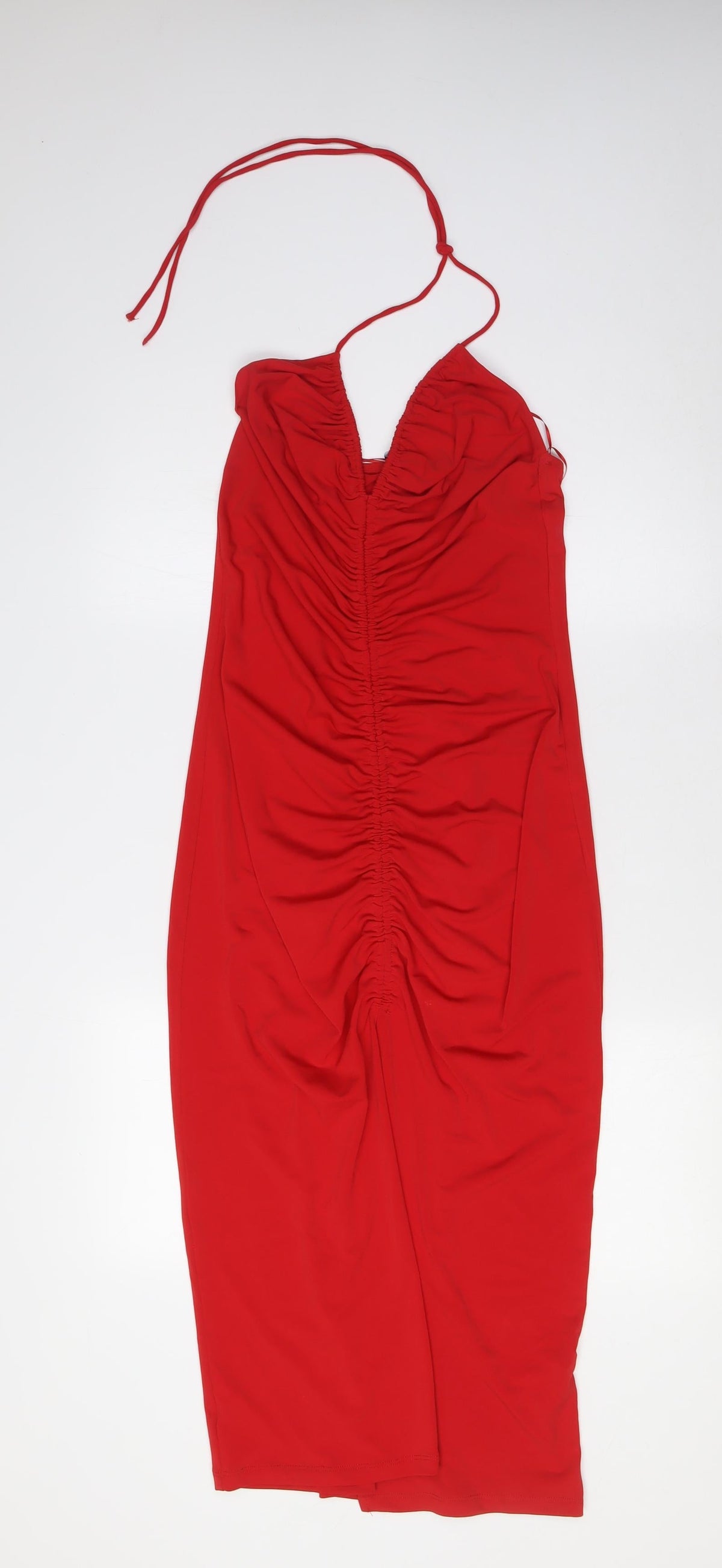 Zara Womens Red Polyester A-Line Size S Halter Tie
