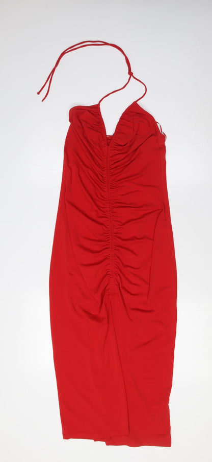 Zara Womens Red Polyester A-Line Size S Halter Tie