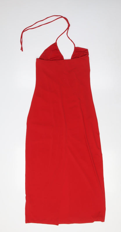 Zara Womens Red Polyester A-Line Size S Halter Tie