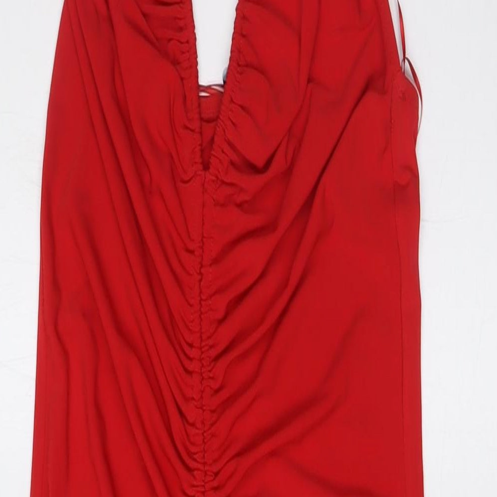 Zara Womens Red Polyester A-Line Size S Halter Tie