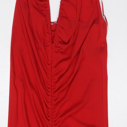 Zara Womens Red Polyester A-Line Size S Halter Tie