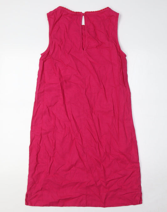 Marks and Spencer Womens Pink Linen A-Line Size 10 Round Neck Button