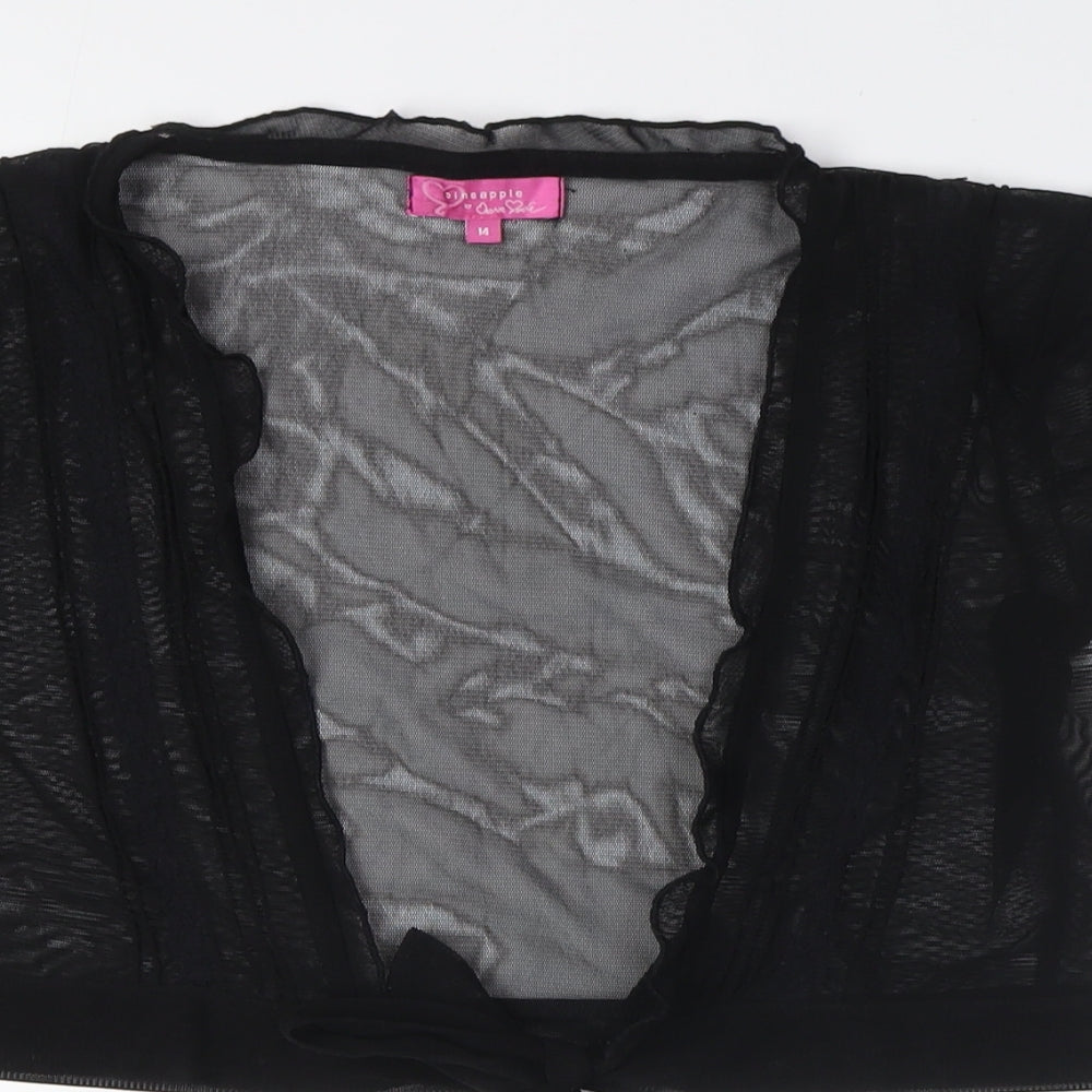Womens UK Size 14 Pineapple Black Basic Button-Up