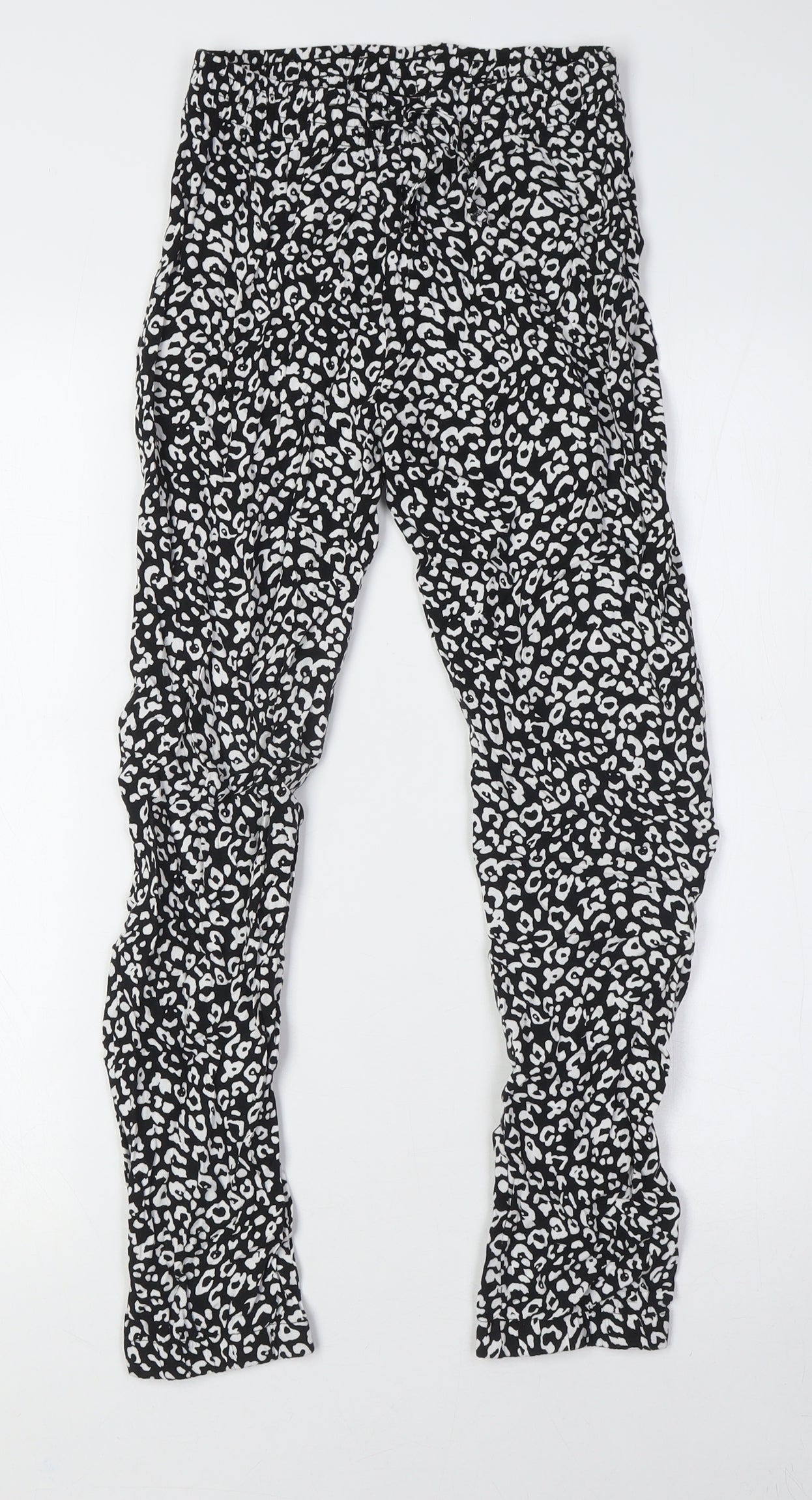 C&A Girls Black Animal Print Viscose Capri Trousers Size 12 Years L26 in Regular - Elasticated Waist