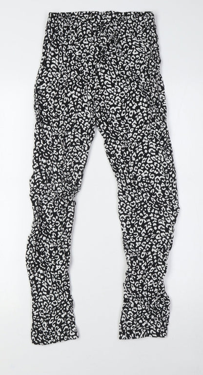 C&A Girls Black Animal Print Viscose Capri Trousers Size 12 Years L26 in Regular - Elasticated Waist
